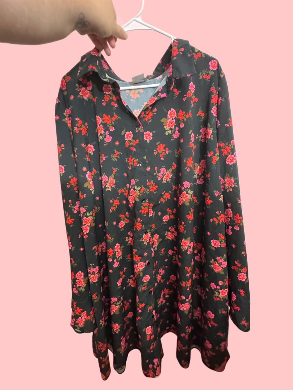 ASOS Black Blouse with Pink & Red Floral Print